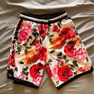 Nike Floral Print Men Shorts - White with Red & Pink Roses